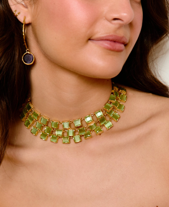 COLLIER CHOKER PLAQUÉ OR - VERT D'EAU