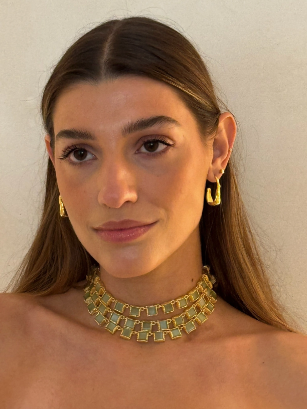COLLIER CHOKER PLAQUÉ OR - VERT D'EAU