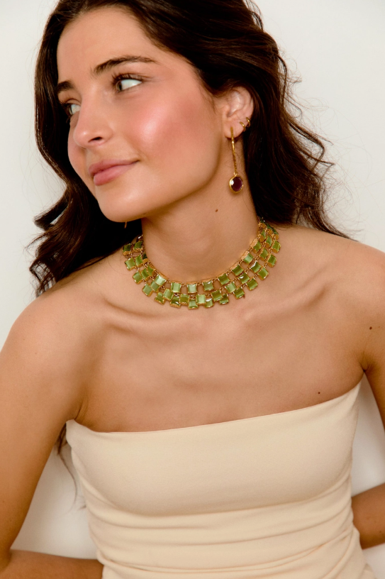 COLLIER CHOKER PLAQUÉ OR - VERT D'EAU